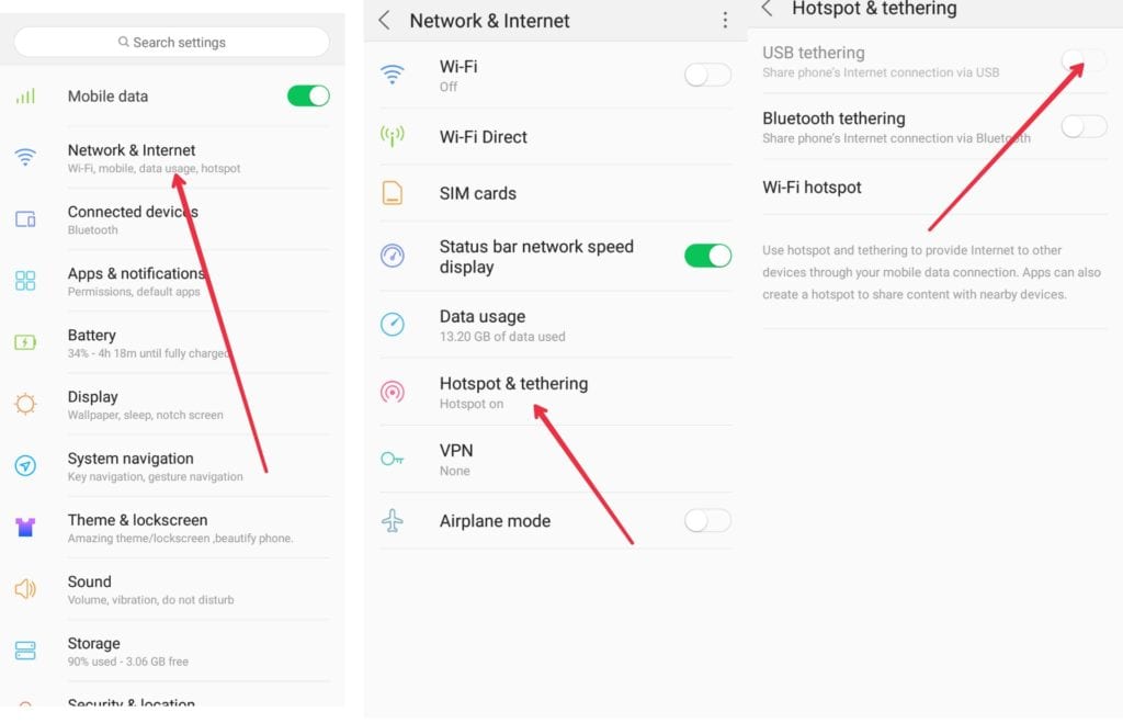 Share internet connection via USB