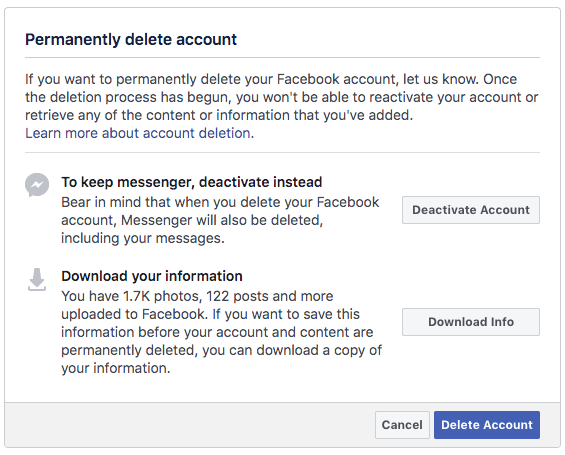 Permanently delete facebook account