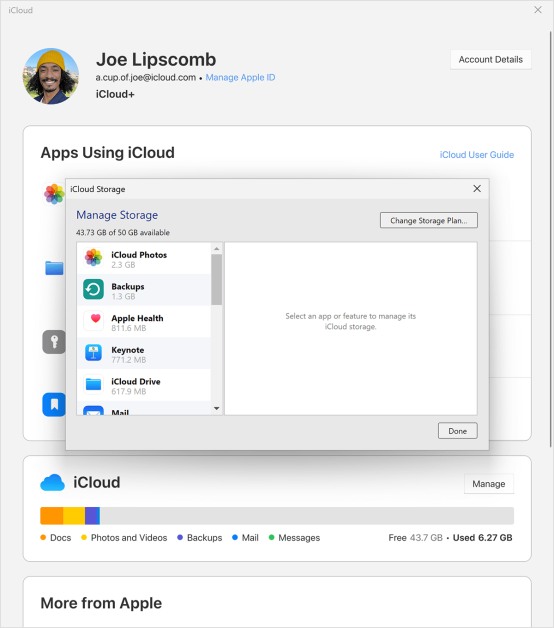  Click on “Manage” iCloud+ account on windows