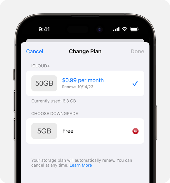 Free” to end your iCloud+ subscription