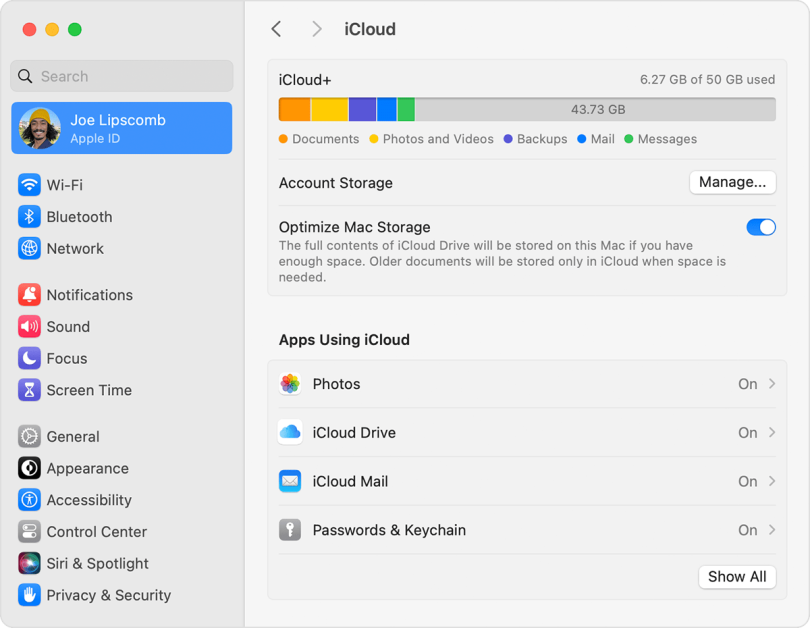 Manage” iCloud+ account