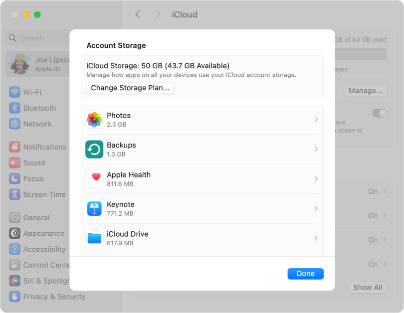 “Change storage plan” for iCloud+