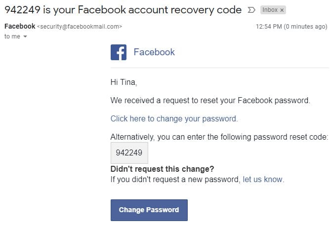 Fcaebook recovery code