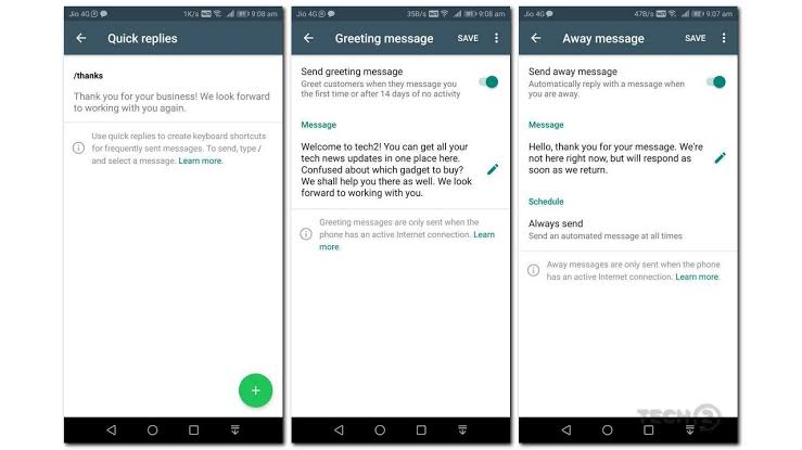 how to set up quick responses in WhatsApp