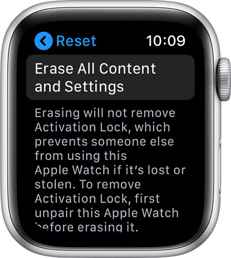 Erase content and settings by clock