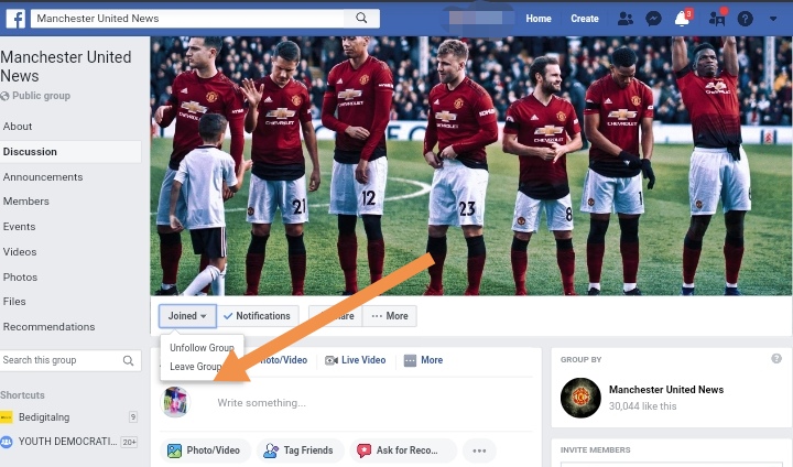 How to unfollow on Facebook [visiting Group]