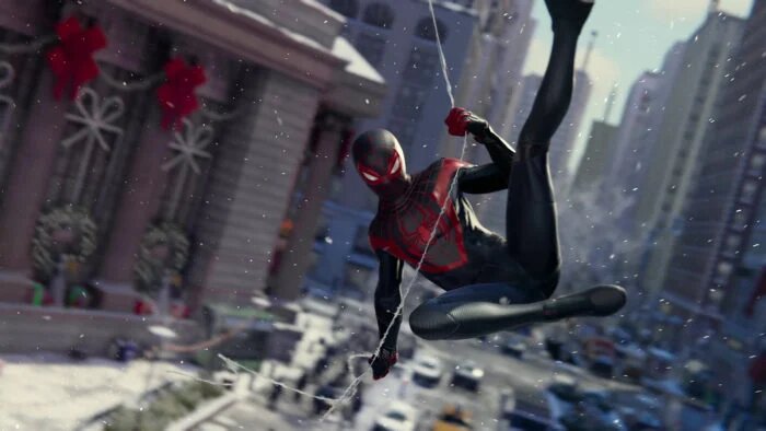 Miles around town in Spider-Man: Miles Morales