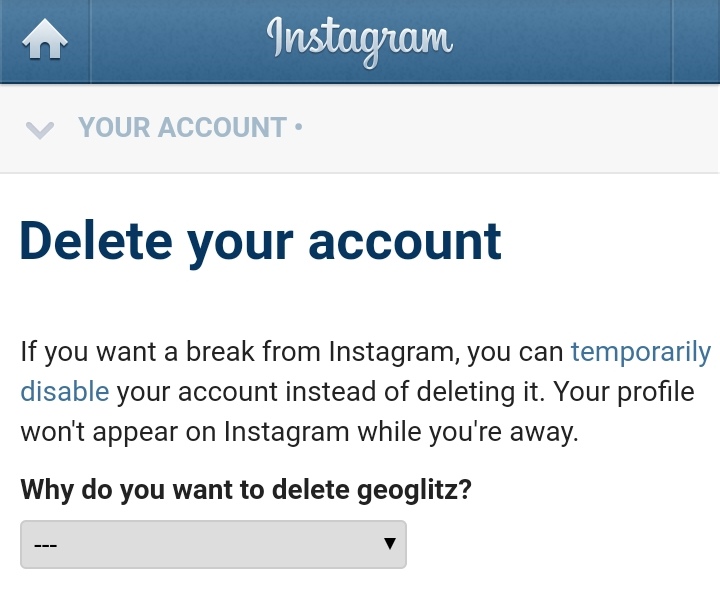 instagram delete account error