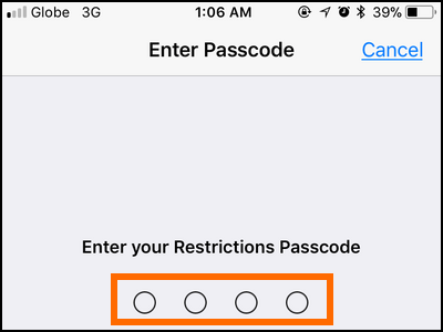 Enter restriction passcode for guided access