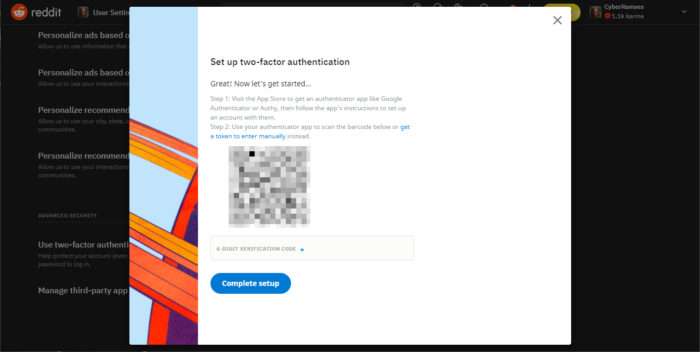 Screen to scan Reddit 2FA QR Code (Image: Play/Reddit)