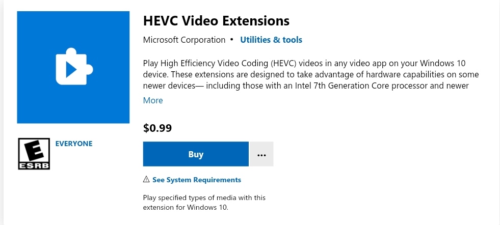 Microsoft hevc video extensions