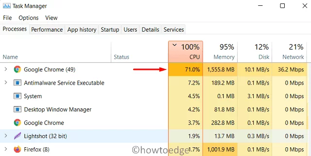 CPU usage 100% windows 11