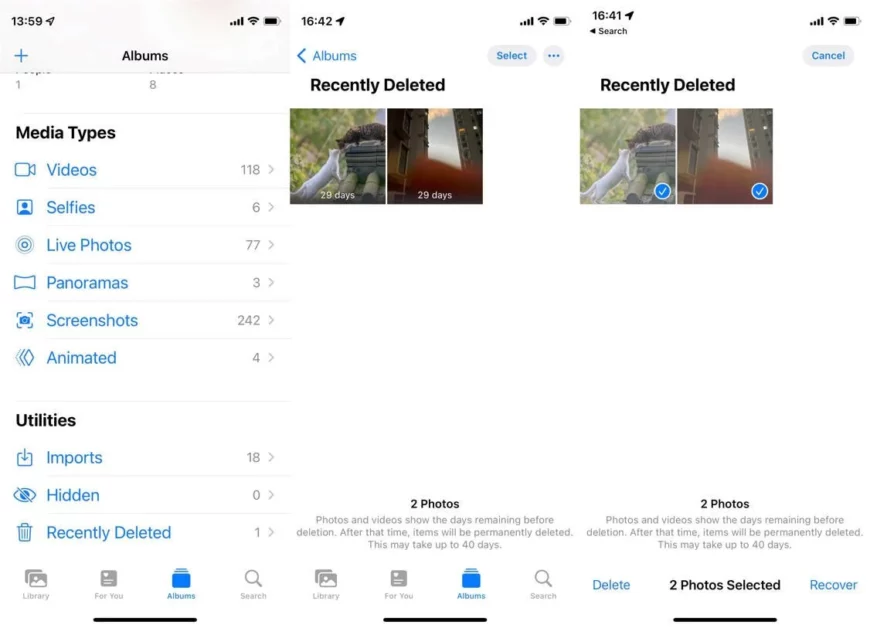 recover photos and videos from iPhone in “Deleted” album