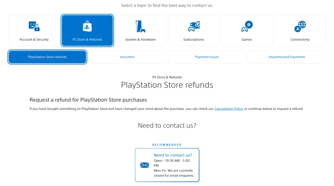 playstation store refunds