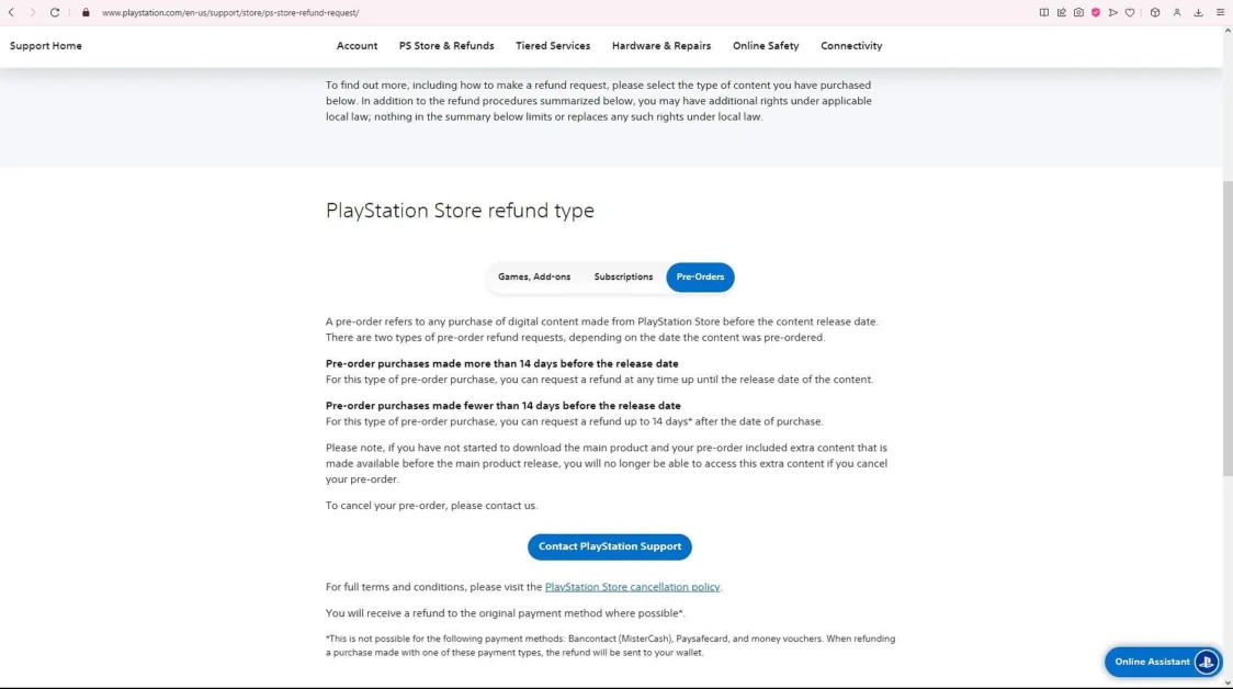 playstation refund for pre-order games