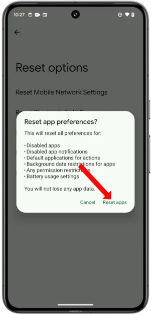 Reset all apps preferences; 