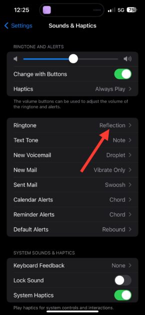 Change the ringtone from the iPhone settings