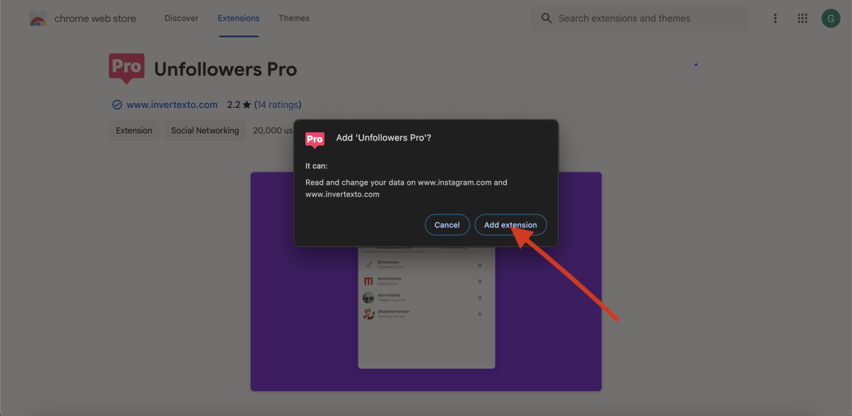 adding unfollowers pro to chrome