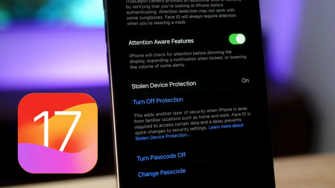 Stolen Device Protection is in the Face ID and Code section of iPhone Settings 