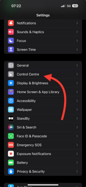 Select the “Control Center” option