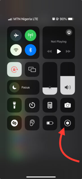 Tap the button to start a screen recording on the iPhone