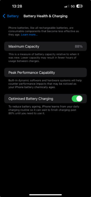 Optimized Battery Charging” option