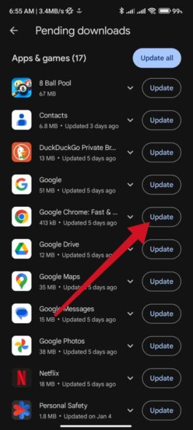Update Google Chrome to its latest version