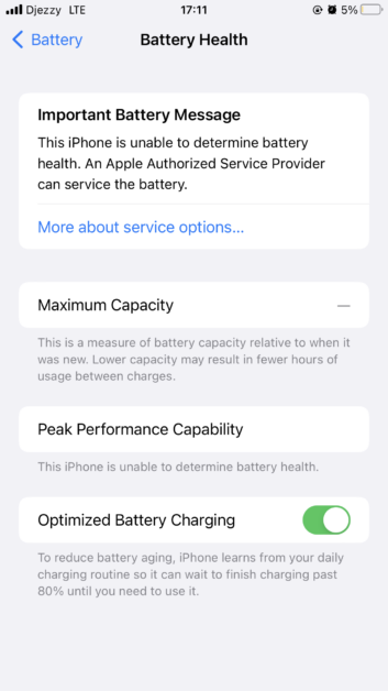 The iPhone cannot determine the health of the battery. An Apple-authorized dealer can repair it.