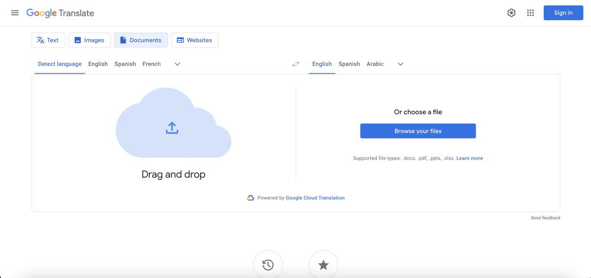 Loading a document into Google Translate (Image: Reproduction/Google Translate)