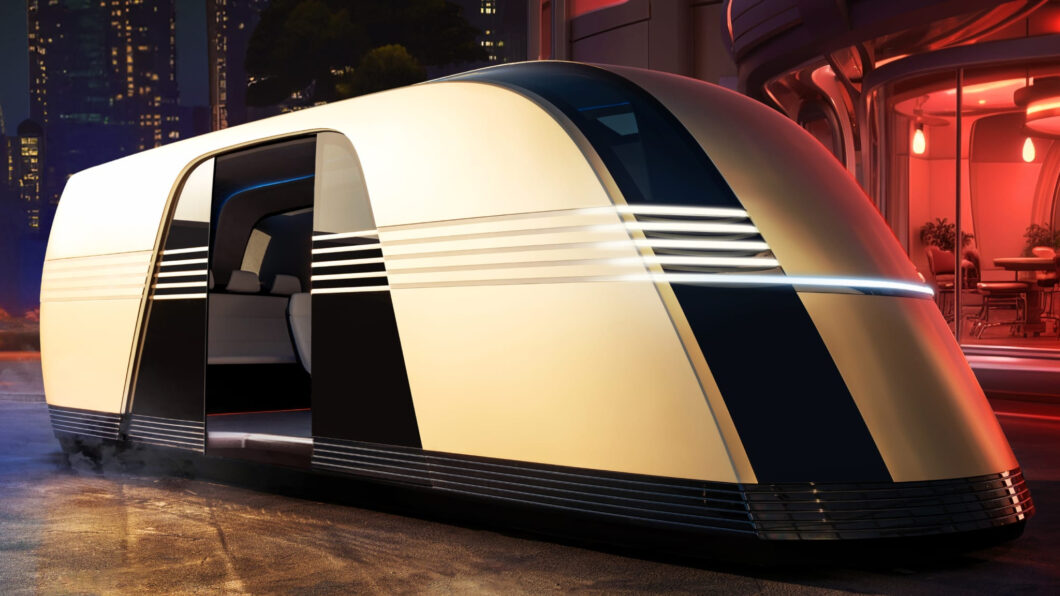 Robovan has the look of a train car, hidden wheels and almost no windows (Image: Disclosure/Tesla)